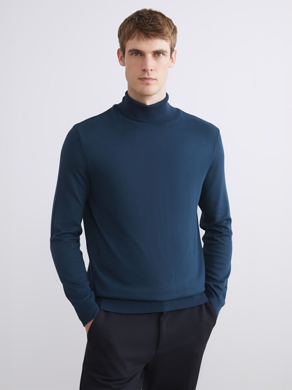 Lacivert Balıkçı Yaka Erkek Triko Kazak