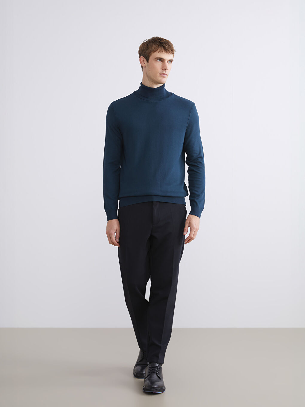 Lacivert Balıkçı Yaka Erkek Triko Kazak-1