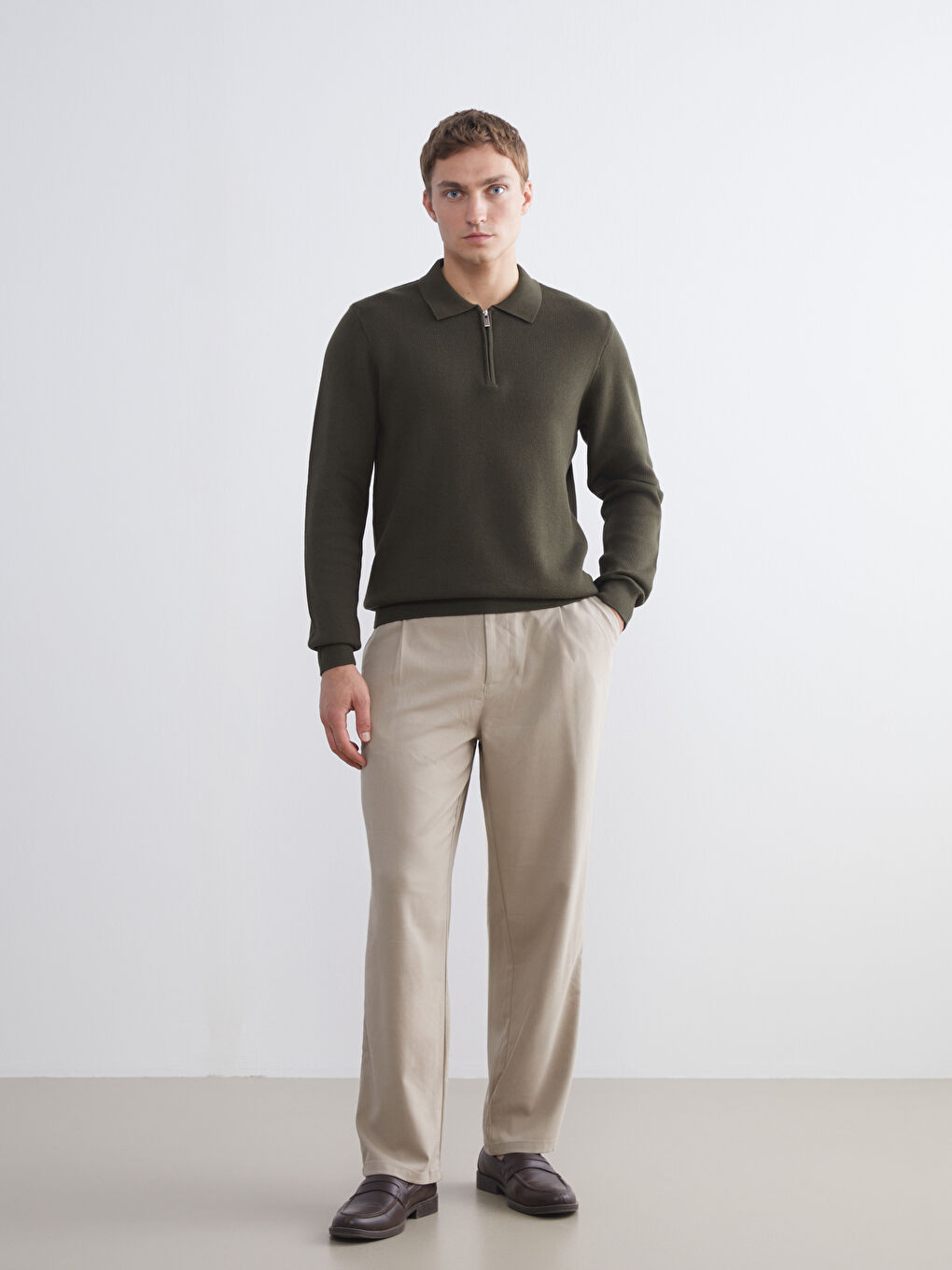 Zippered Polo Neck Men's Sweater-1