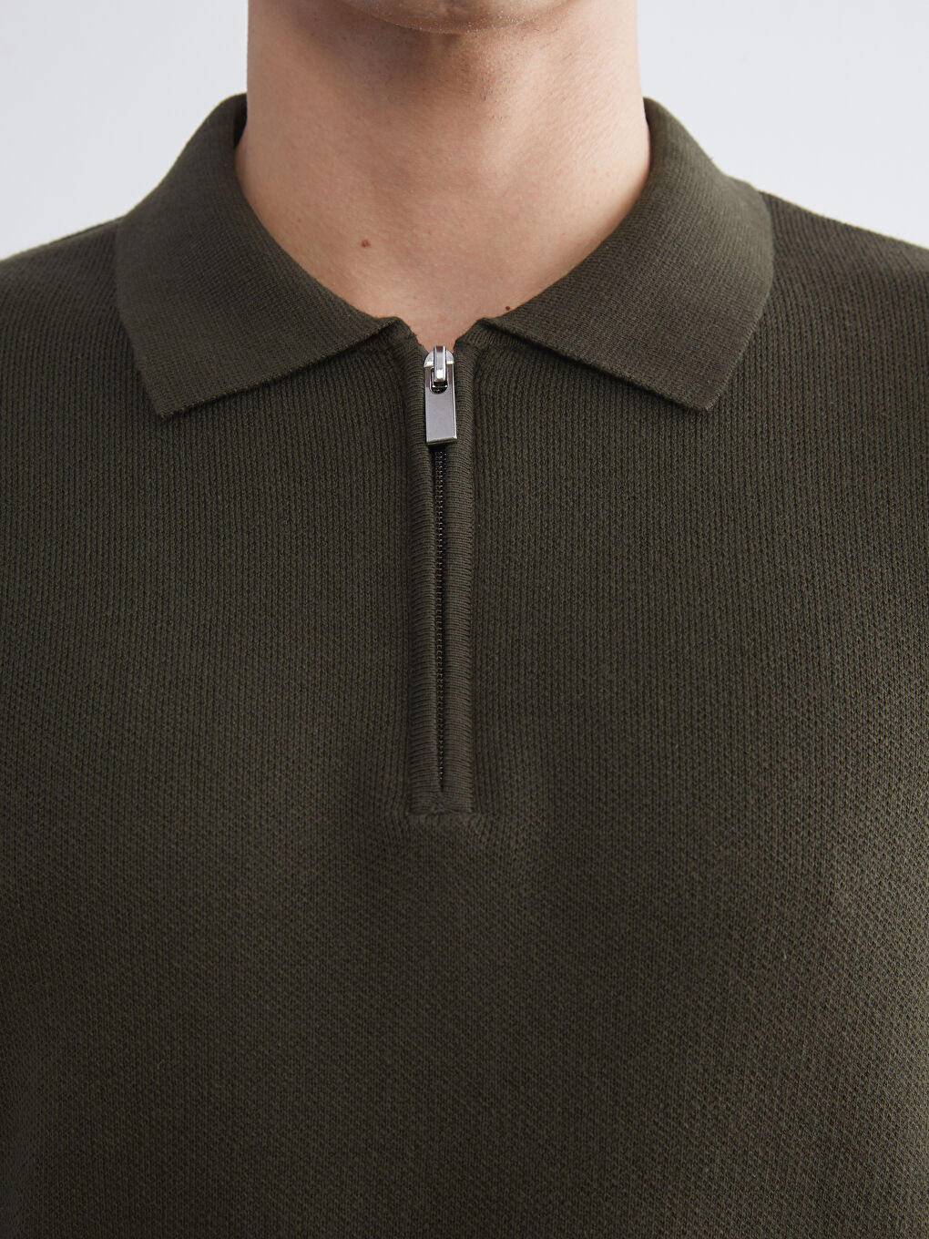 Zippered Polo Neck Men's Sweater-2