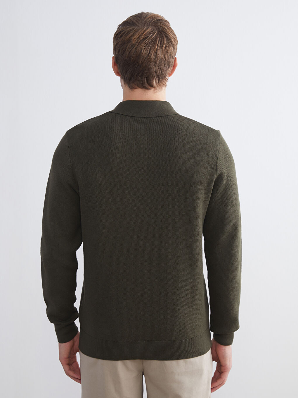 Zippered Polo Neck Men's Sweater-3