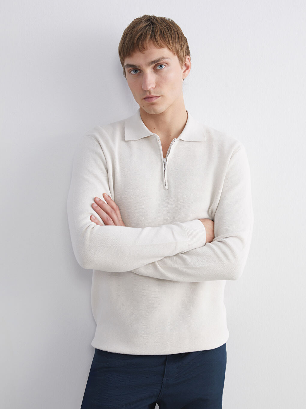 Pull-over à col polo zippé pour Hommes