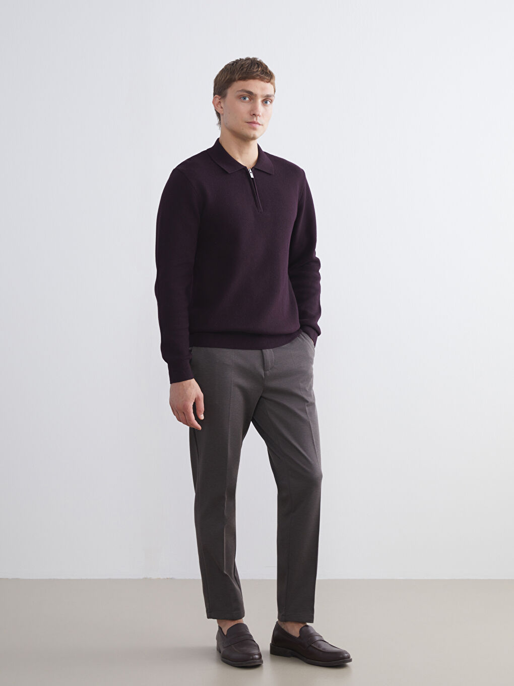 Zippered Polo Neck Men's Sweater-1