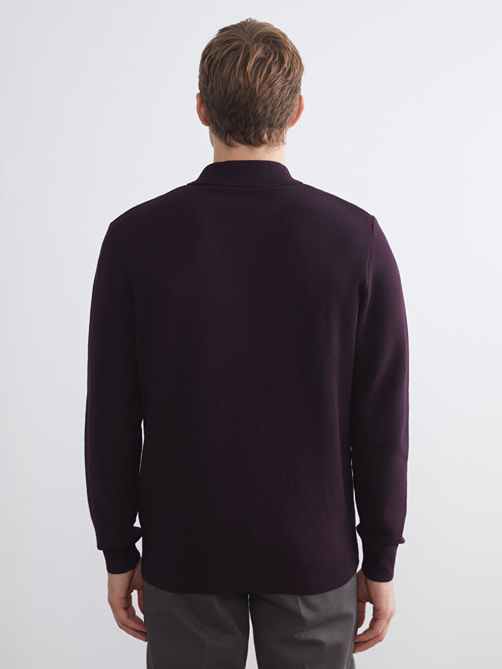 Zippered Polo Neck Men's Sweater-3
