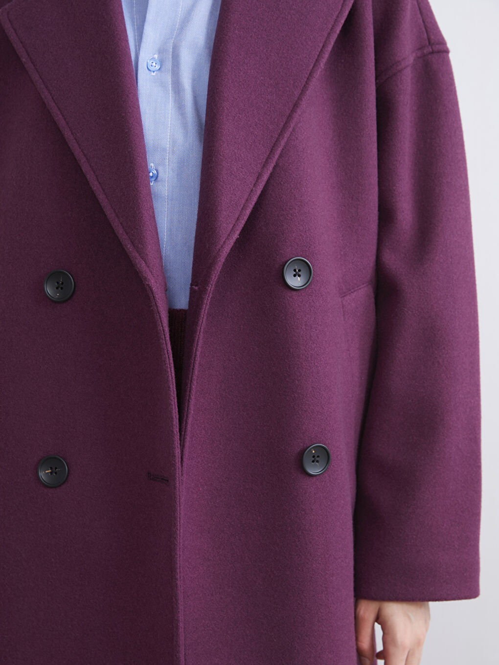 Mürdüm Kruvaze Yaka Kadın Kaşe Kaban-2