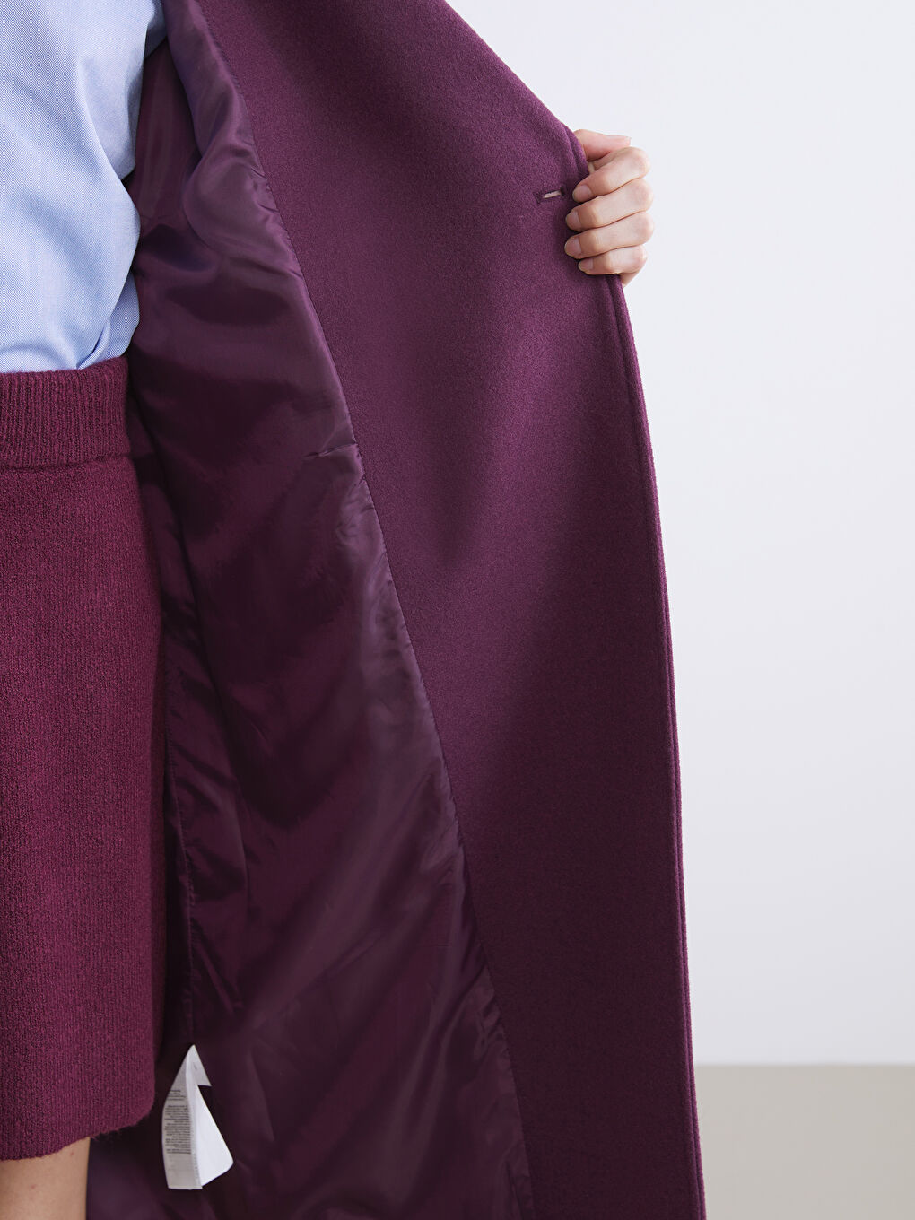 Mürdüm Kruvaze Yaka Kadın Kaşe Kaban-3