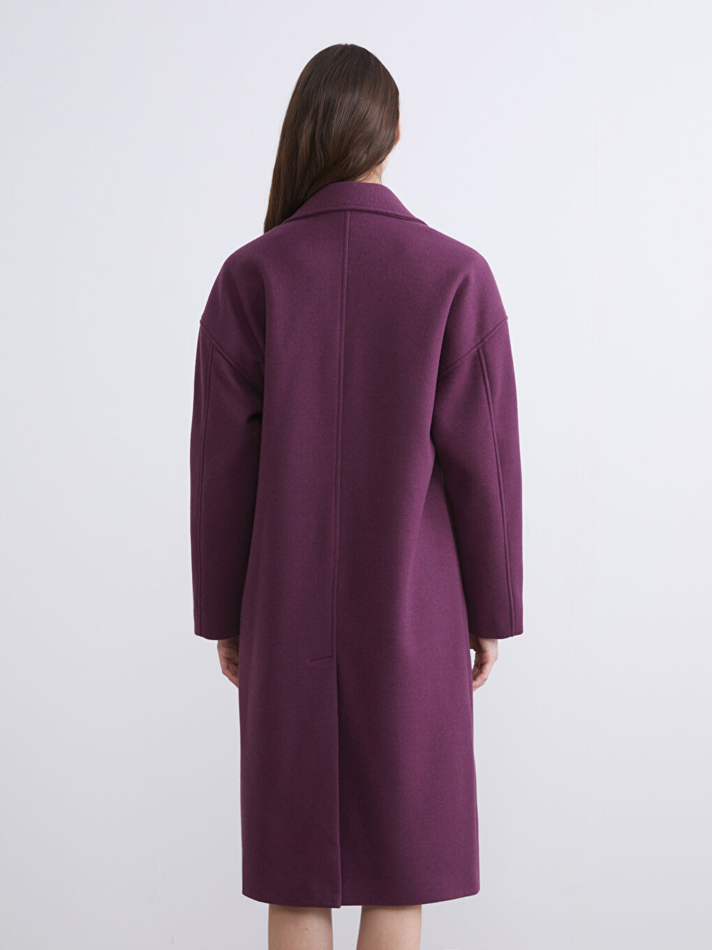 Mürdüm Kruvaze Yaka Kadın Kaşe Kaban-4