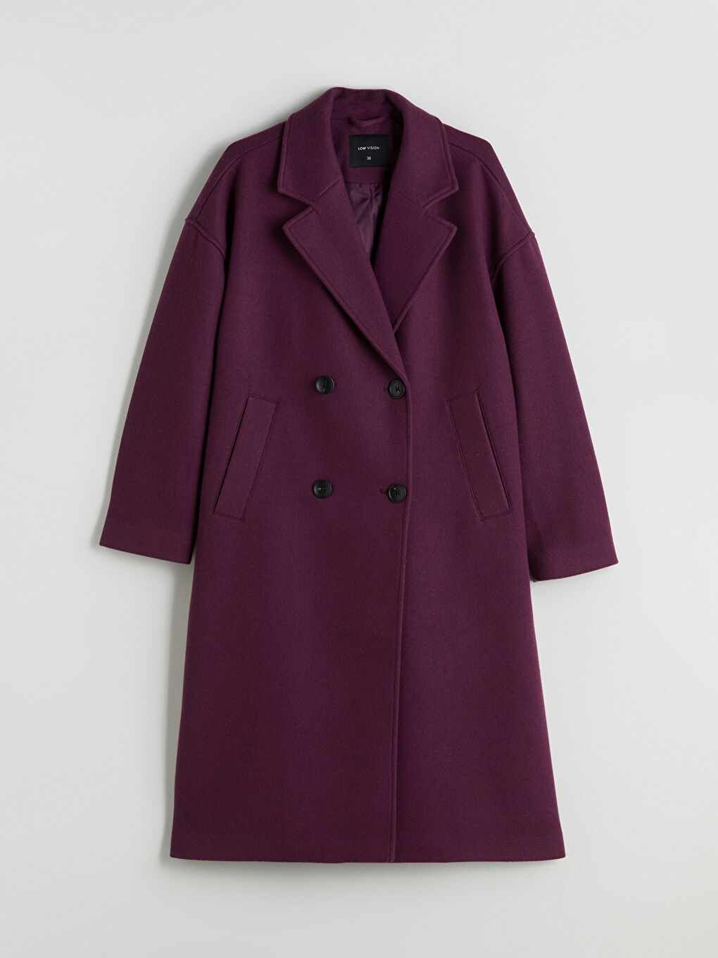 Mürdüm Kruvaze Yaka Kadın Kaşe Kaban-5