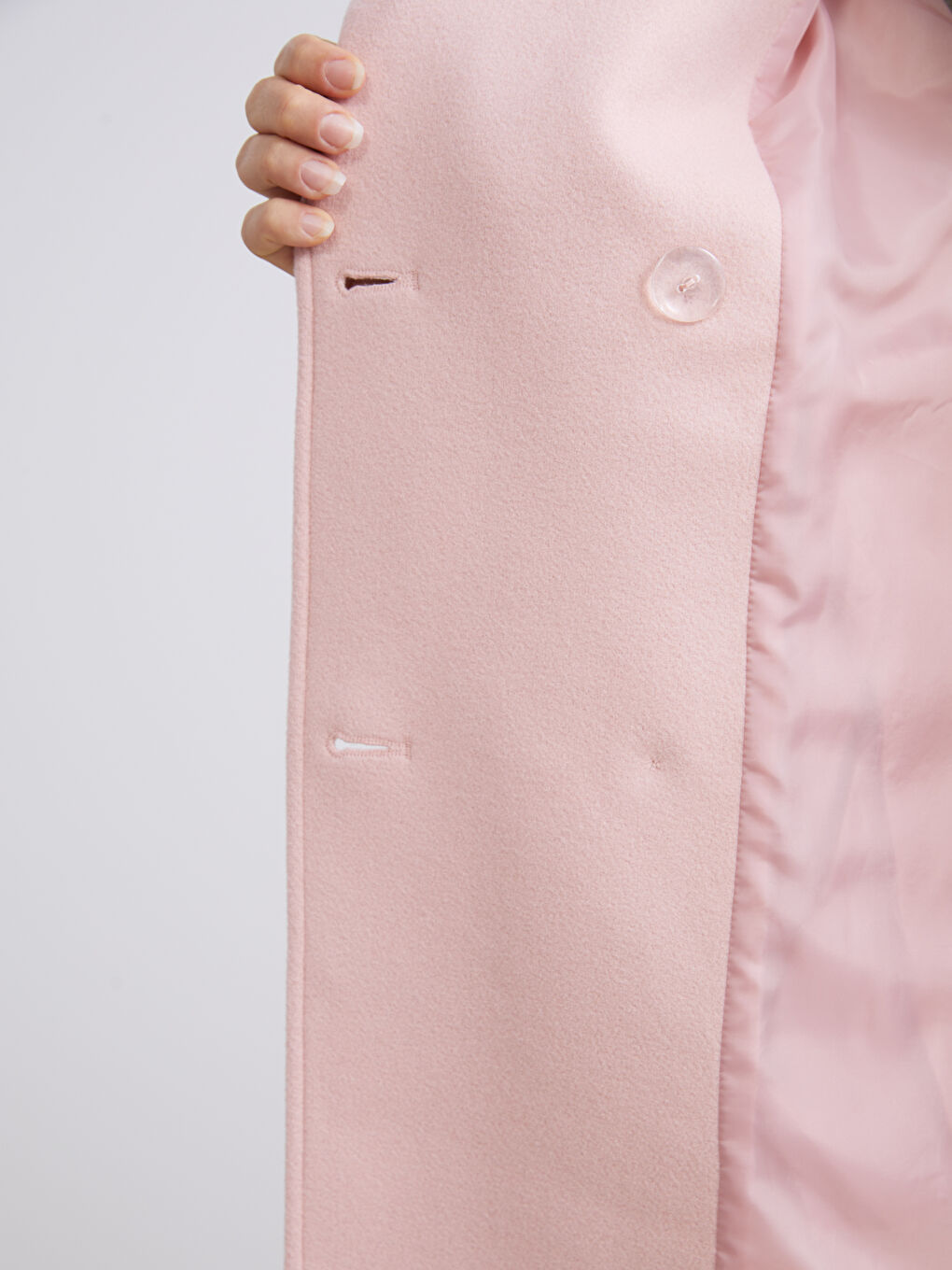 Pembe Kruvaze Yaka Kadın Kaşe Kaban-3