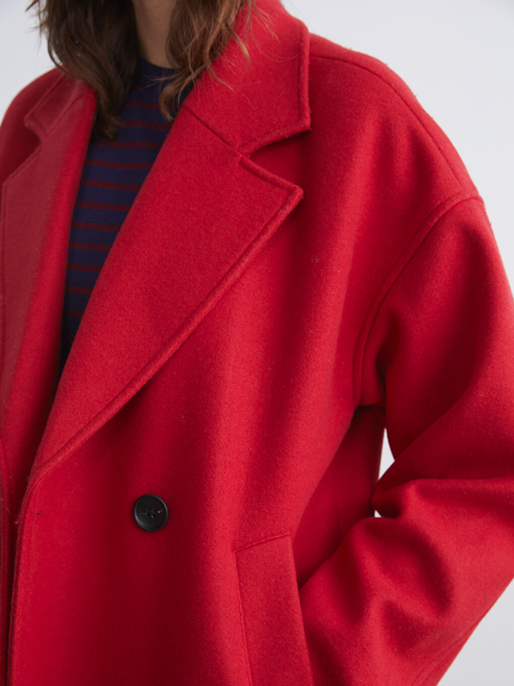 Kırmızı Kruvaze Yaka Kadın Kaşe Kaban-2