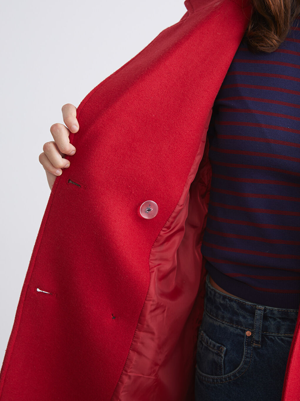 Kırmızı Kruvaze Yaka Kadın Kaşe Kaban-3