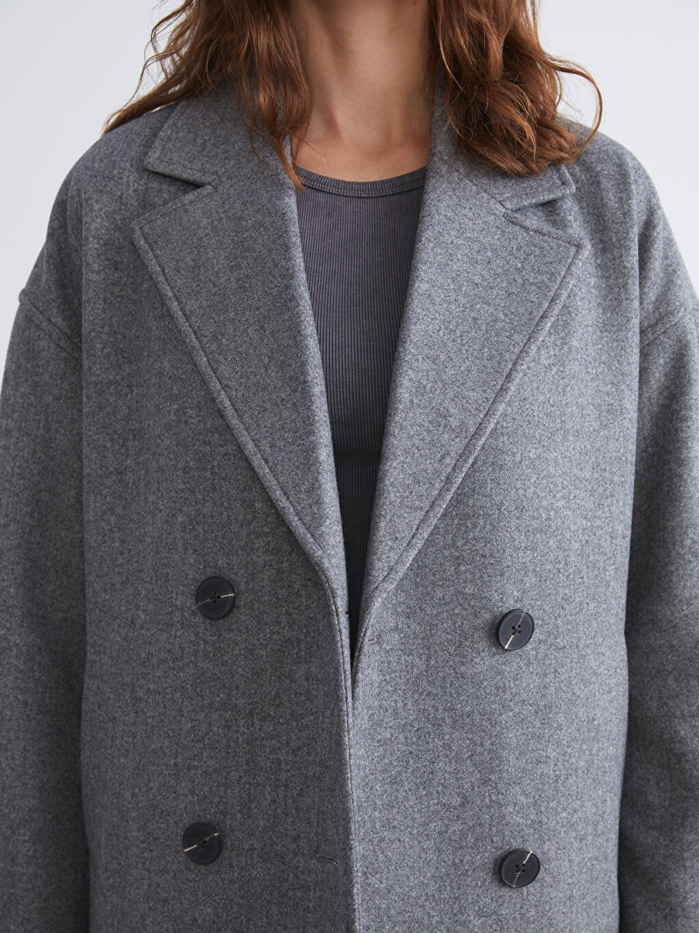 Gri Kruvaze Yaka Kadın Kaşe Kaban-2