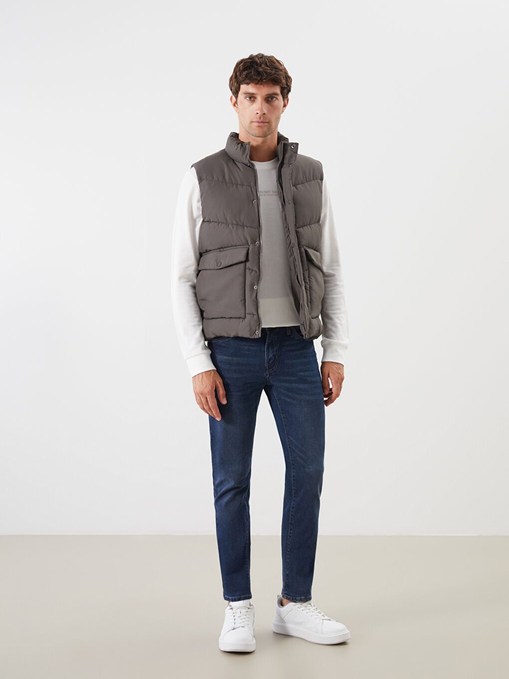 Standard Fit Funnel Neck Men's Puffer Gilet-1