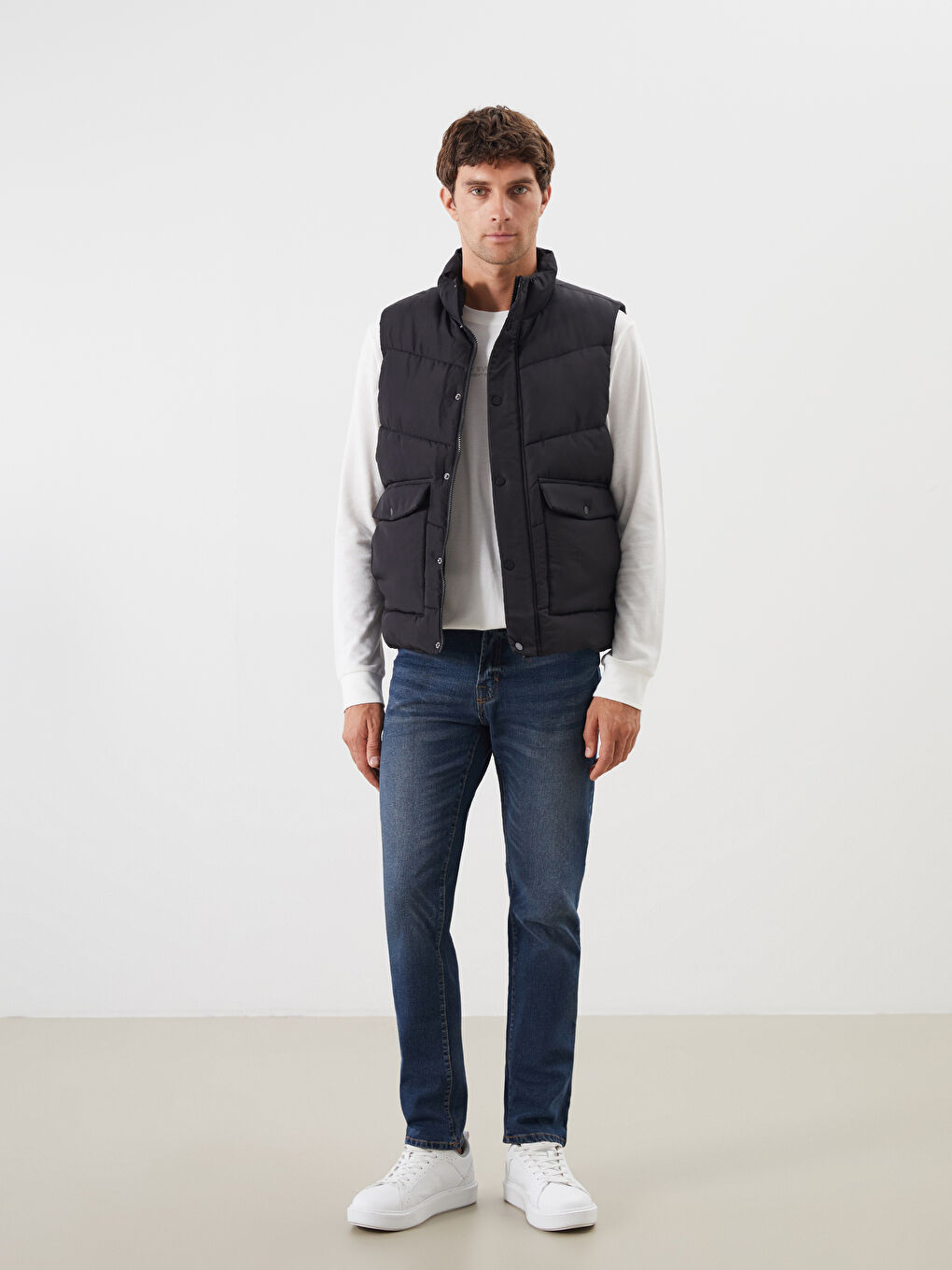 Standard Fit Funnel Neck Men's Puffer Gilet-1