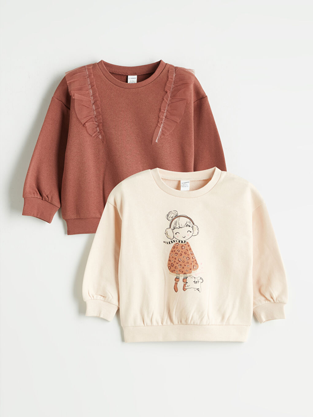 Crew Neck Girls' Sweatshirt 2 Pack