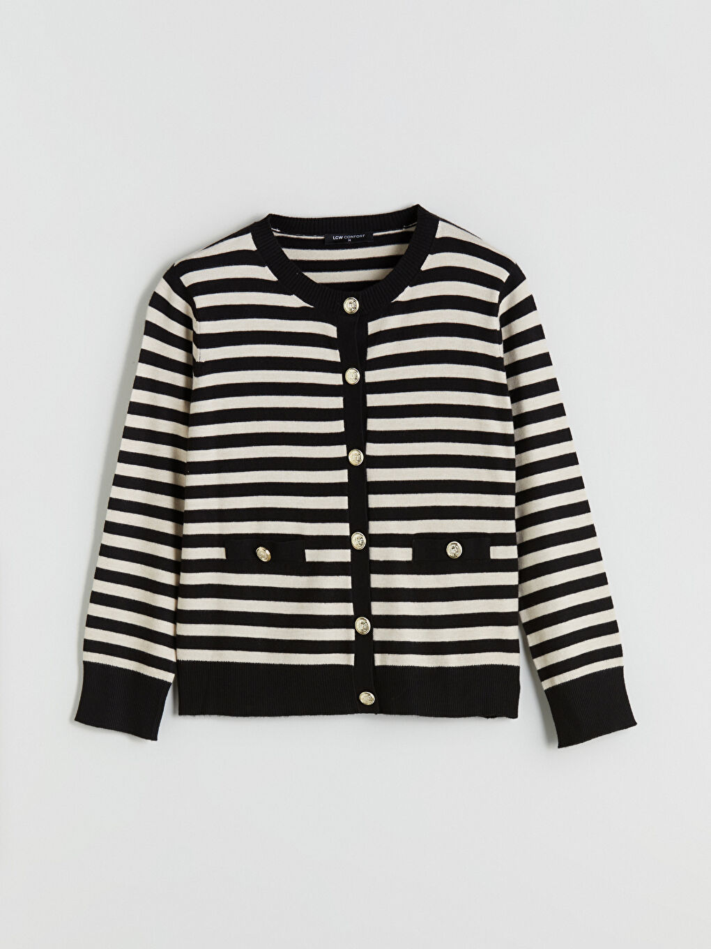 LCW Comfort Crew Neck Striped Women's Knitwear Cardigan -W5BP46Z8-LEG