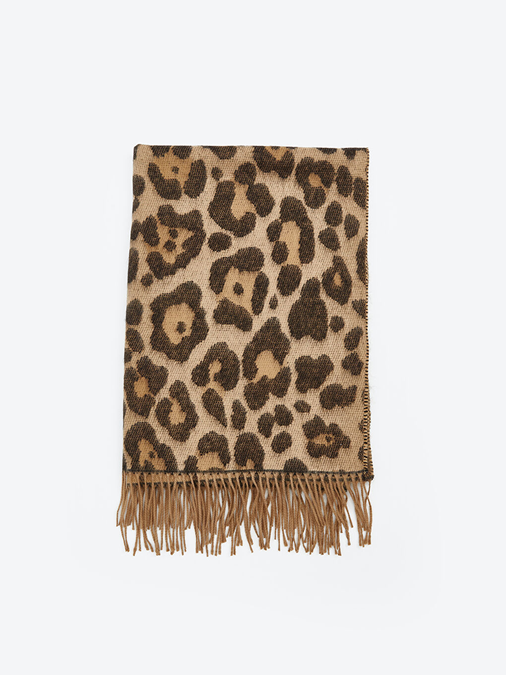 Bej Leopar Desenli Kadın Atkı-1