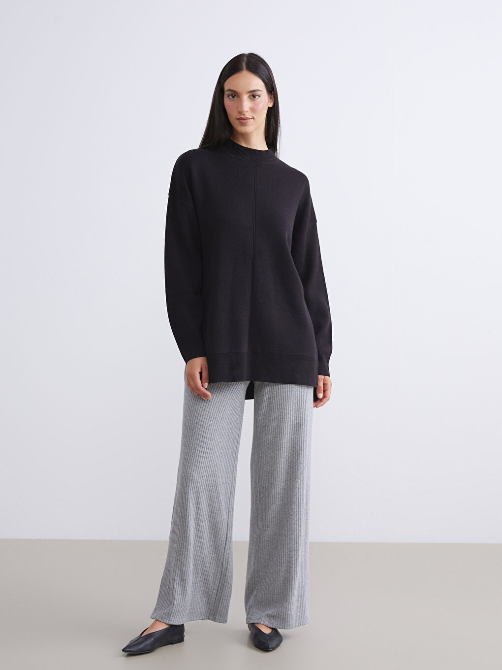 Funnel Neck Oversize Women's Knitwear Tunic-1