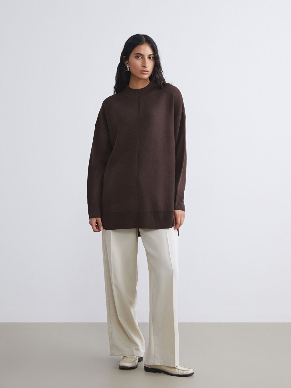 Funnel Neck Oversize Women's Knitwear Tunic-1