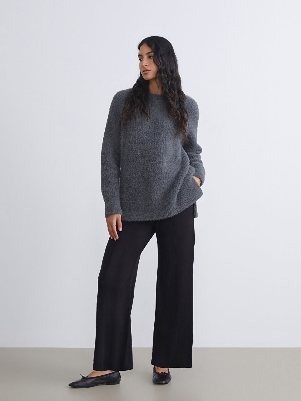 Elasticated Waist Wide Leg Women's Knitwear Trousers