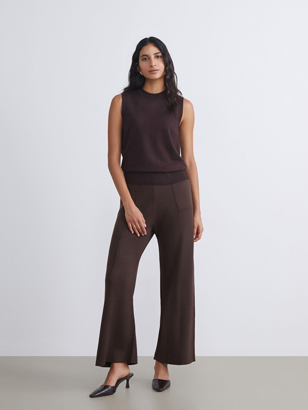 Elasticated Waist Wide Leg Women's Knitwear Trousers