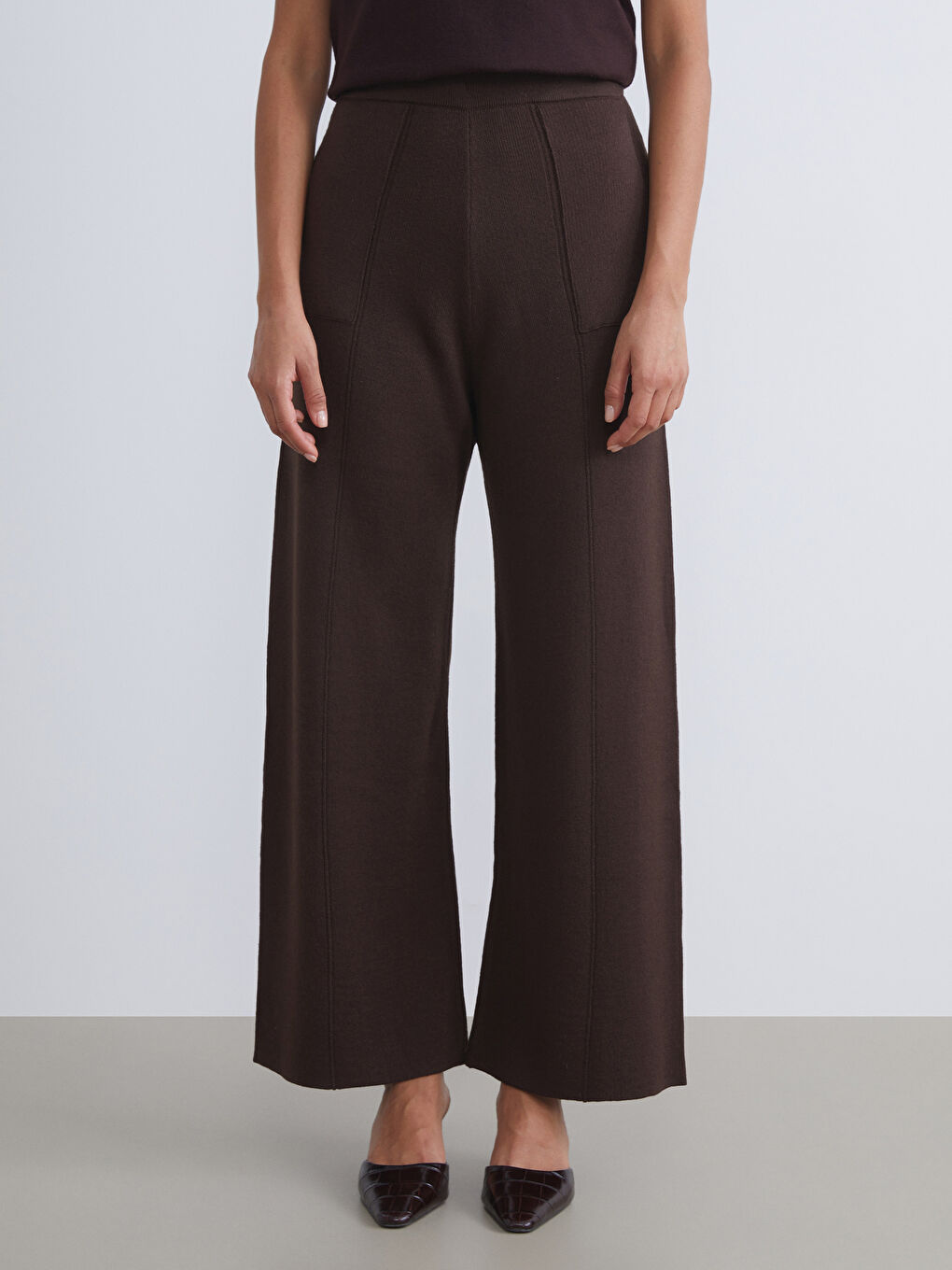 Elasticated Waist Wide Leg Women's Knitwear Trousers-1