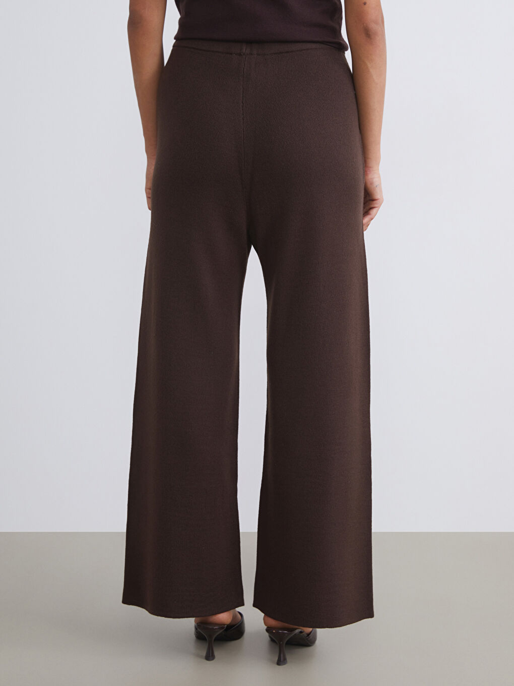 Elasticated Waist Wide Leg Women's Knitwear Trousers-3