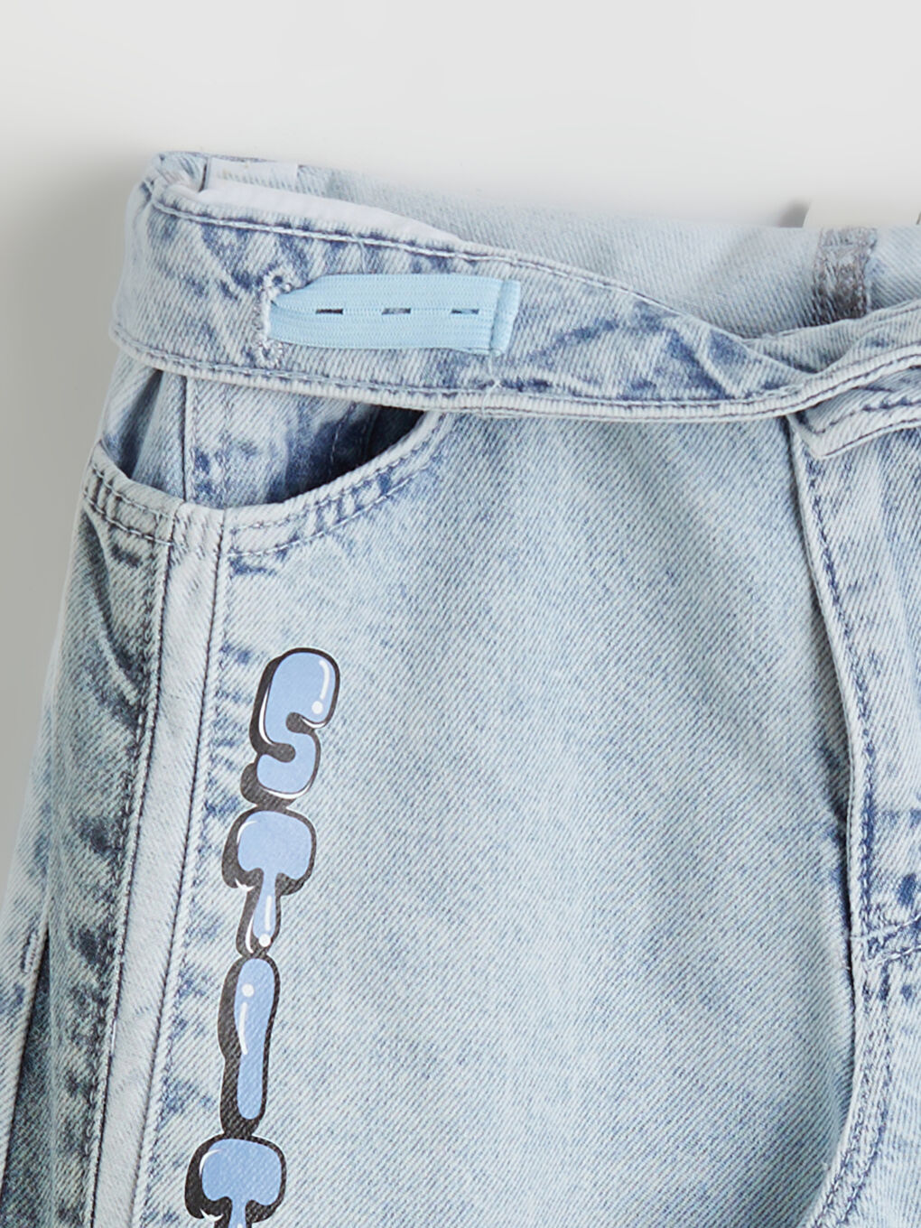 Джинси для дівчаток з широкими штанинами та принтом зі строчкою-1