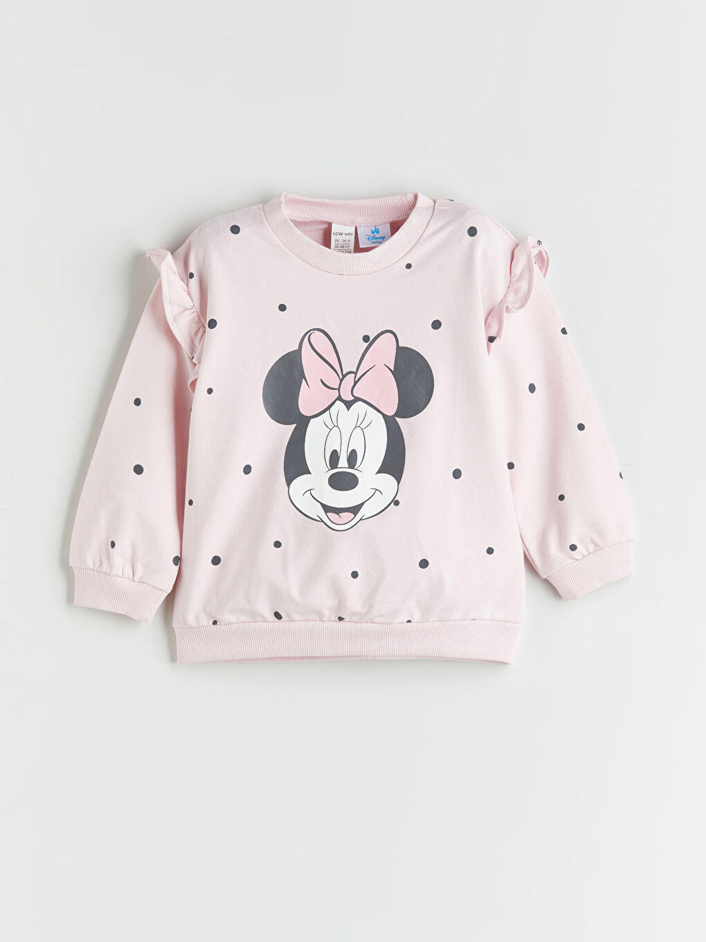 Pembe Bisiklet Yaka Minnie Mouse Baskılı Kız Bebek Sweatshirt