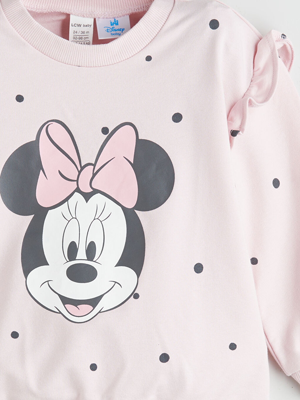 Pembe Bisiklet Yaka Minnie Mouse Baskılı Kız Bebek Sweatshirt-2