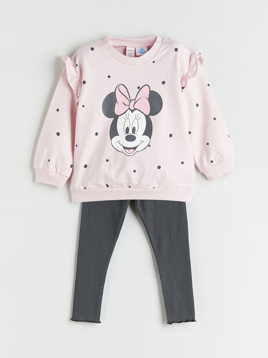Crew Neck Minnie Mouse Printed Baby Girl Sweatshirt and Tights, 2-pack