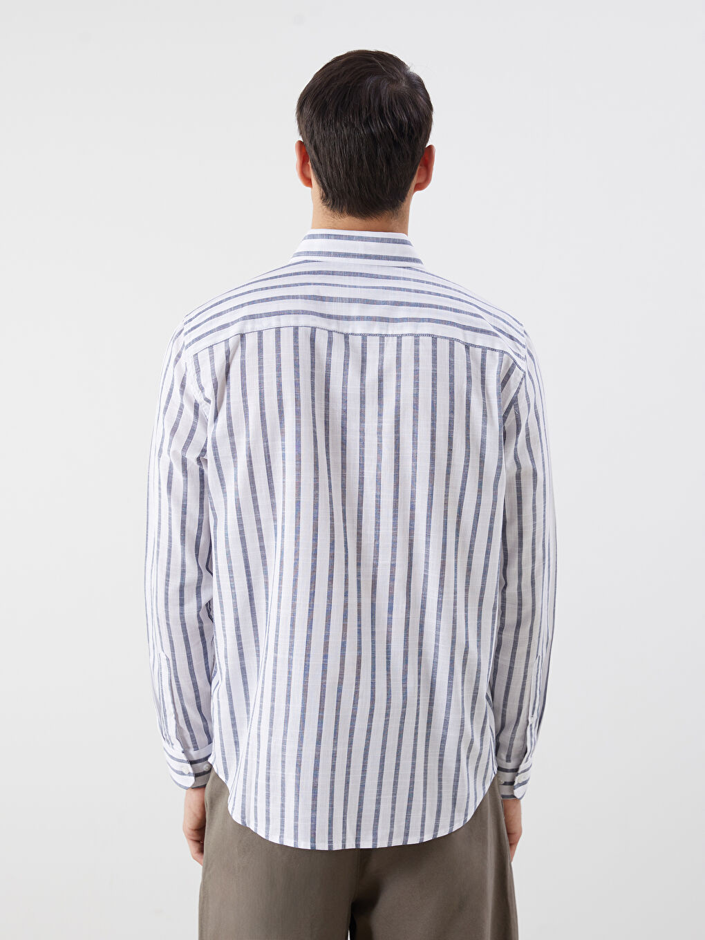 Chemise Svelte à Manches Longues Rayée en Sergé pour Hommes-3