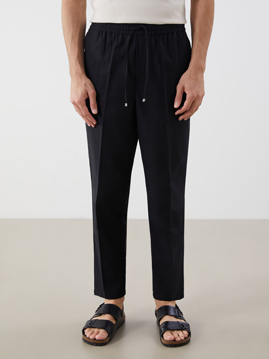 Regular Fit Linen-Look Men's Trousers-1