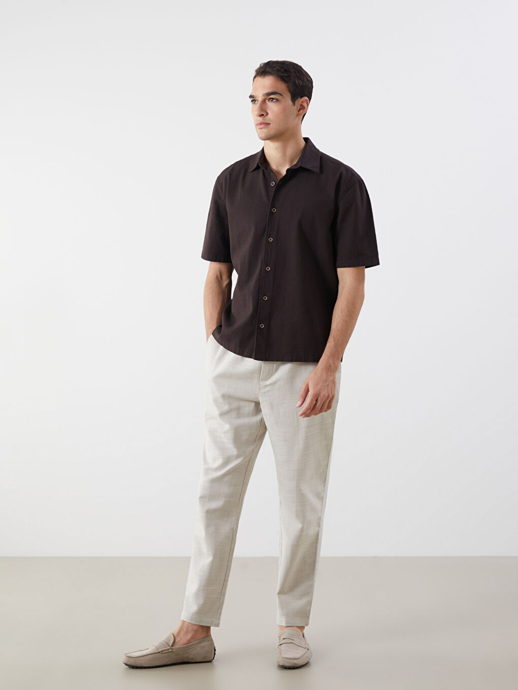 Regular Fit Linen-Look Men's Trousers