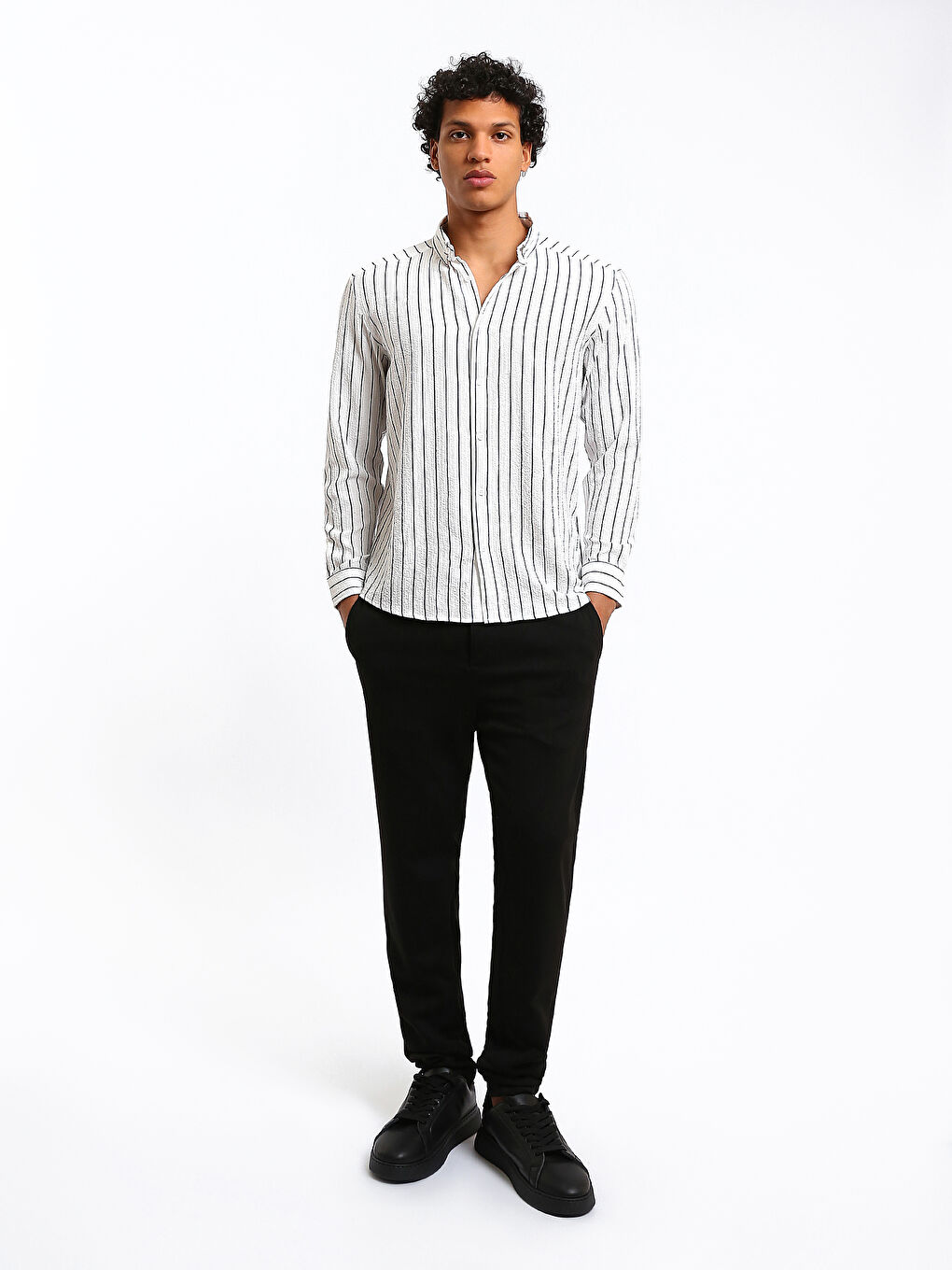 Regular Fit Long Sleeve Striped Men's Shirt-1