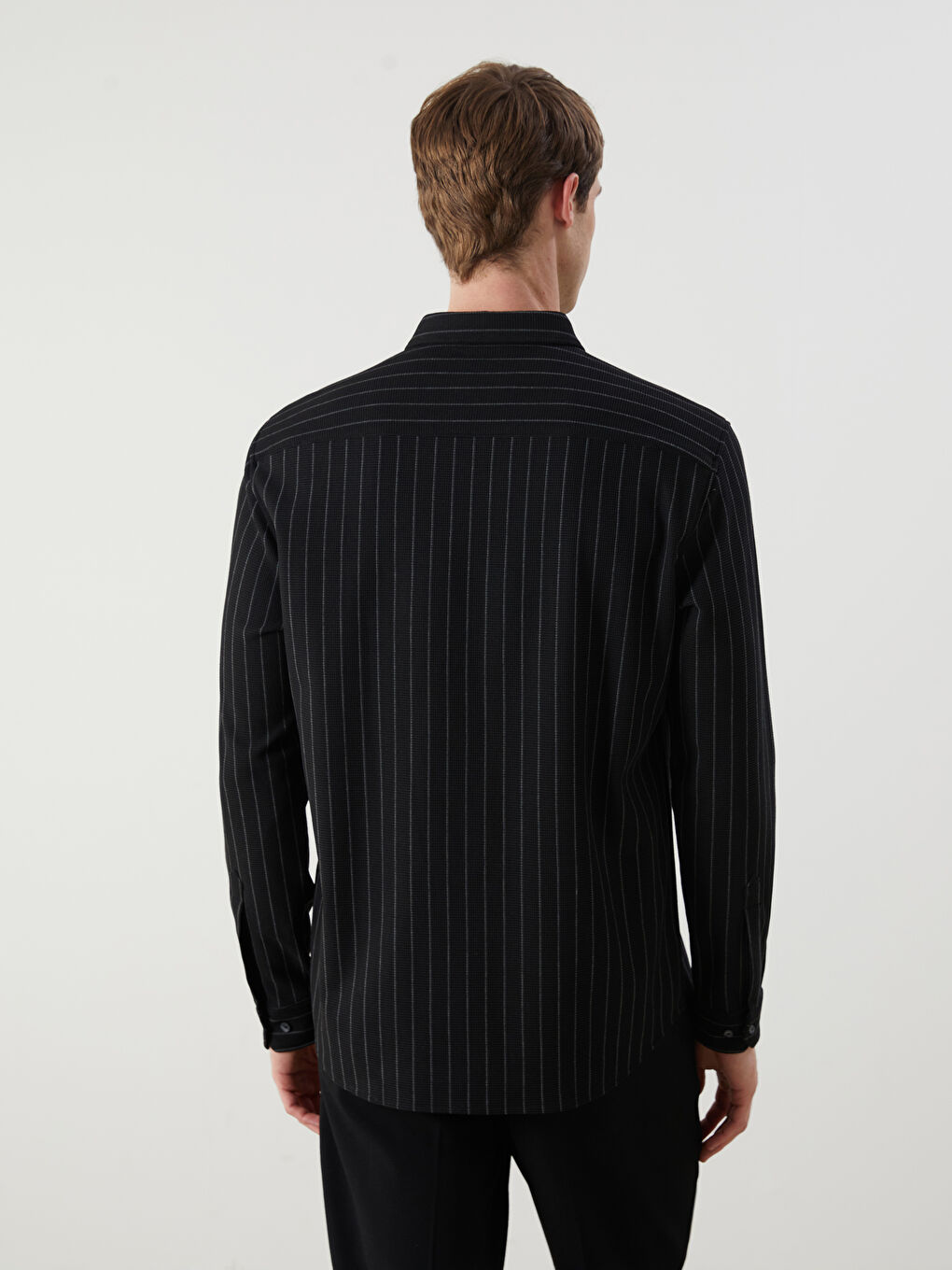 Chemise Rayée Pour Hommes Coupe Svelte À Manches Longues-3
