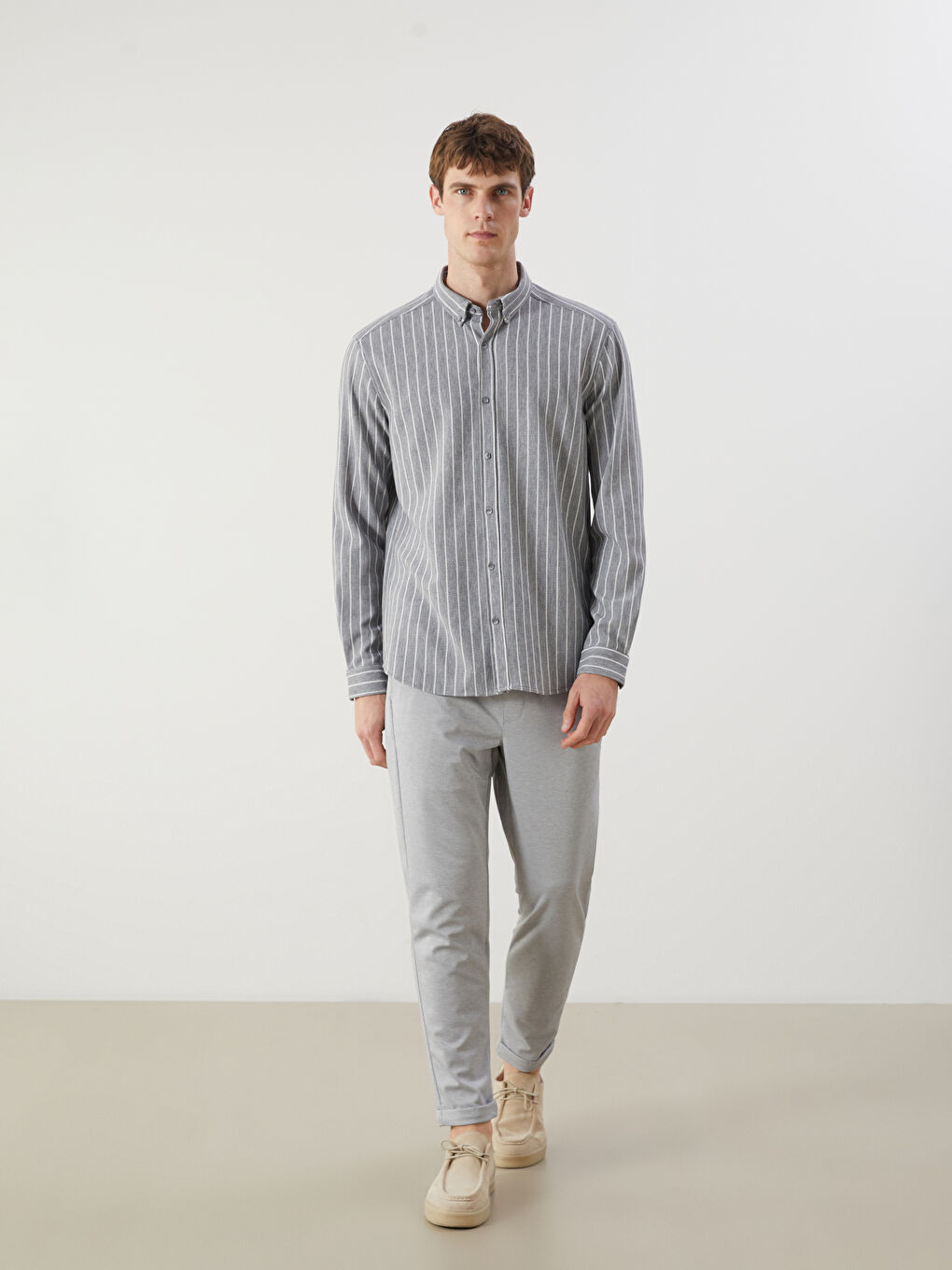 Slim Fit Long Sleeve Striped Men's Shirt-1