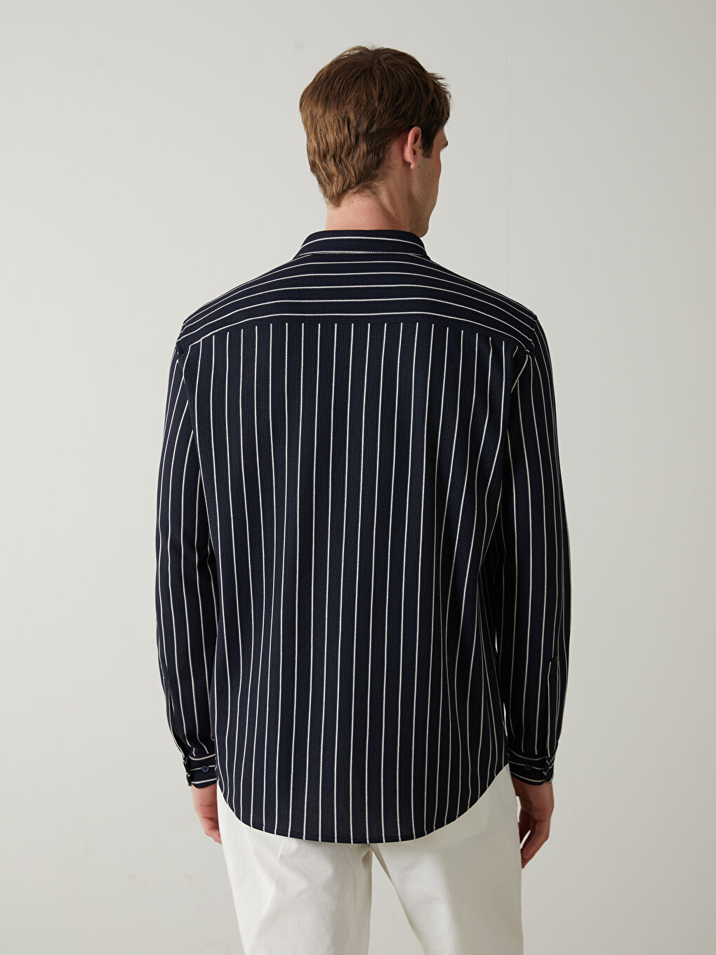 Chemise Rayée Pour Hommes Coupe Svelte À Manches Longues-3