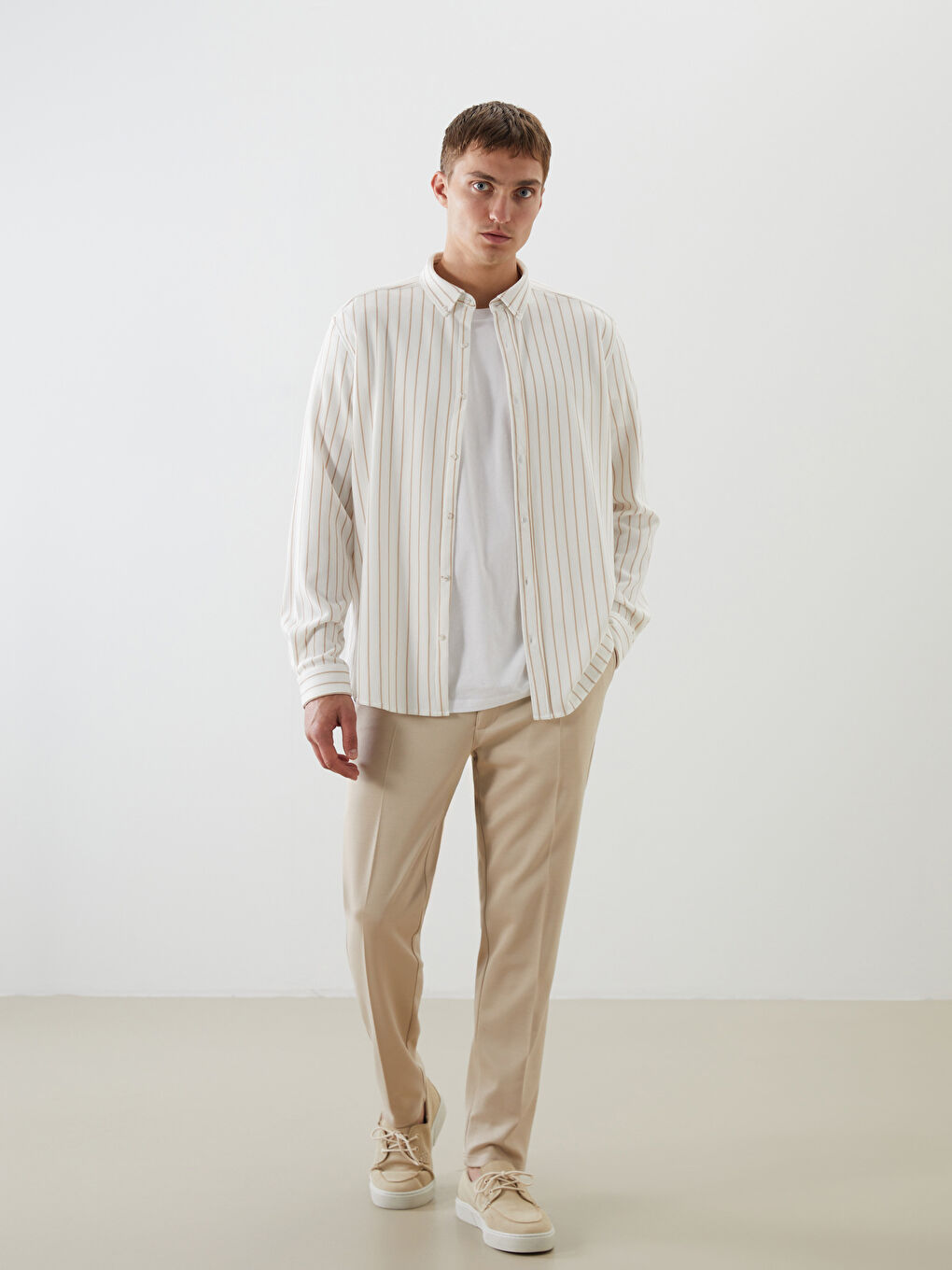 Chemise Rayée Pour Hommes Coupe Svelte À Manches Longues-1