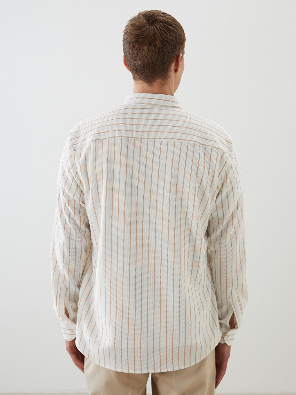 Chemise Rayée Pour Hommes Coupe Svelte À Manches Longues-3