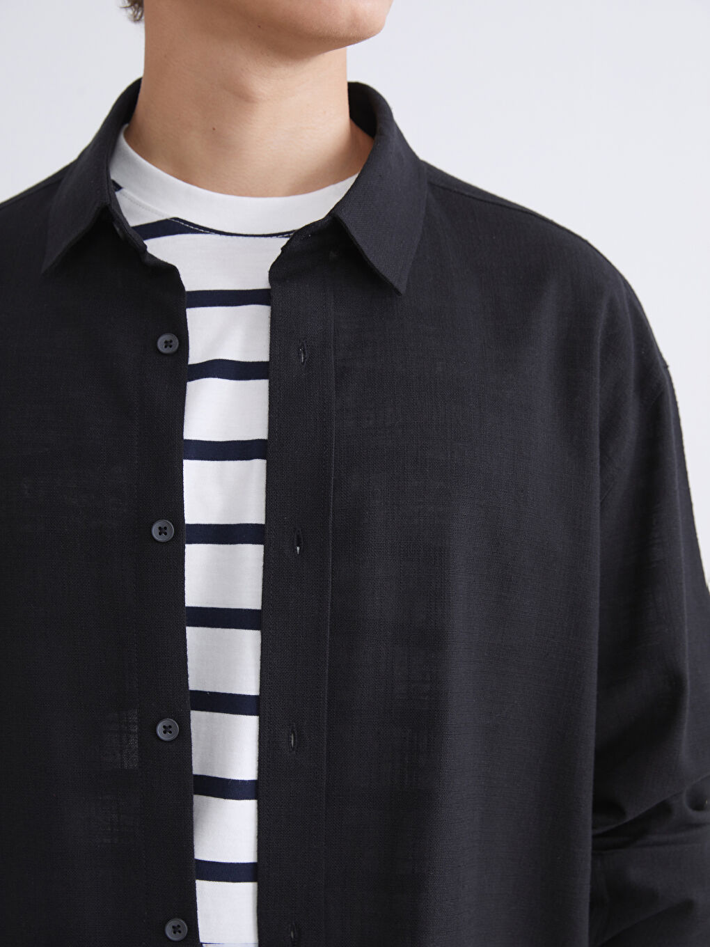 Chemise pour Hommes à Manches Longues Aspect Lin Coupe Régulière-2