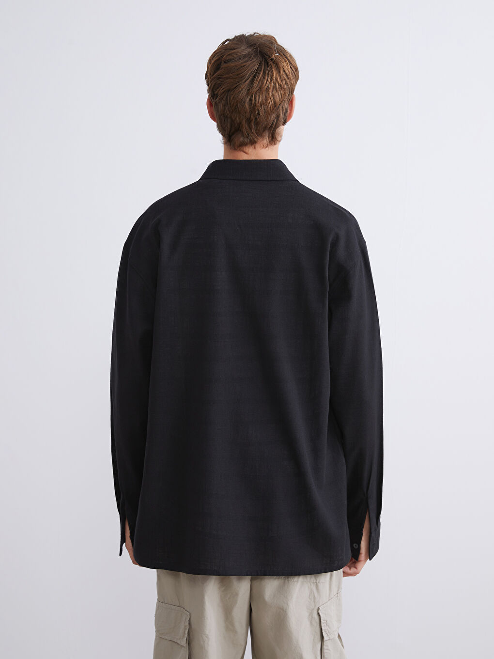 Chemise pour Hommes à Manches Longues Aspect Lin Coupe Régulière-3