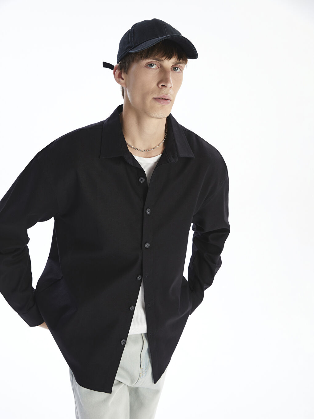 Chemise pour Hommes en Mélange de Lin à Manches Longues Coupe Décontractée