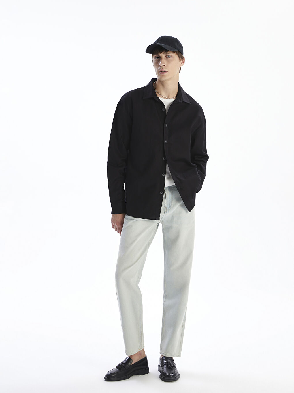 Chemise pour Hommes en Mélange de Lin à Manches Longues Coupe Décontractée-1