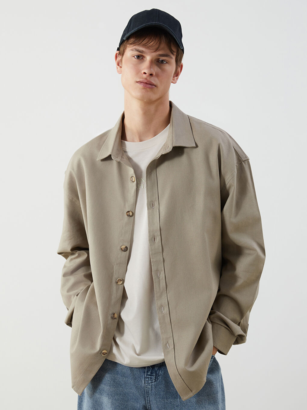 Chemise pour Hommes en Mélange de Lin à Manches Longues Coupe Décontractée