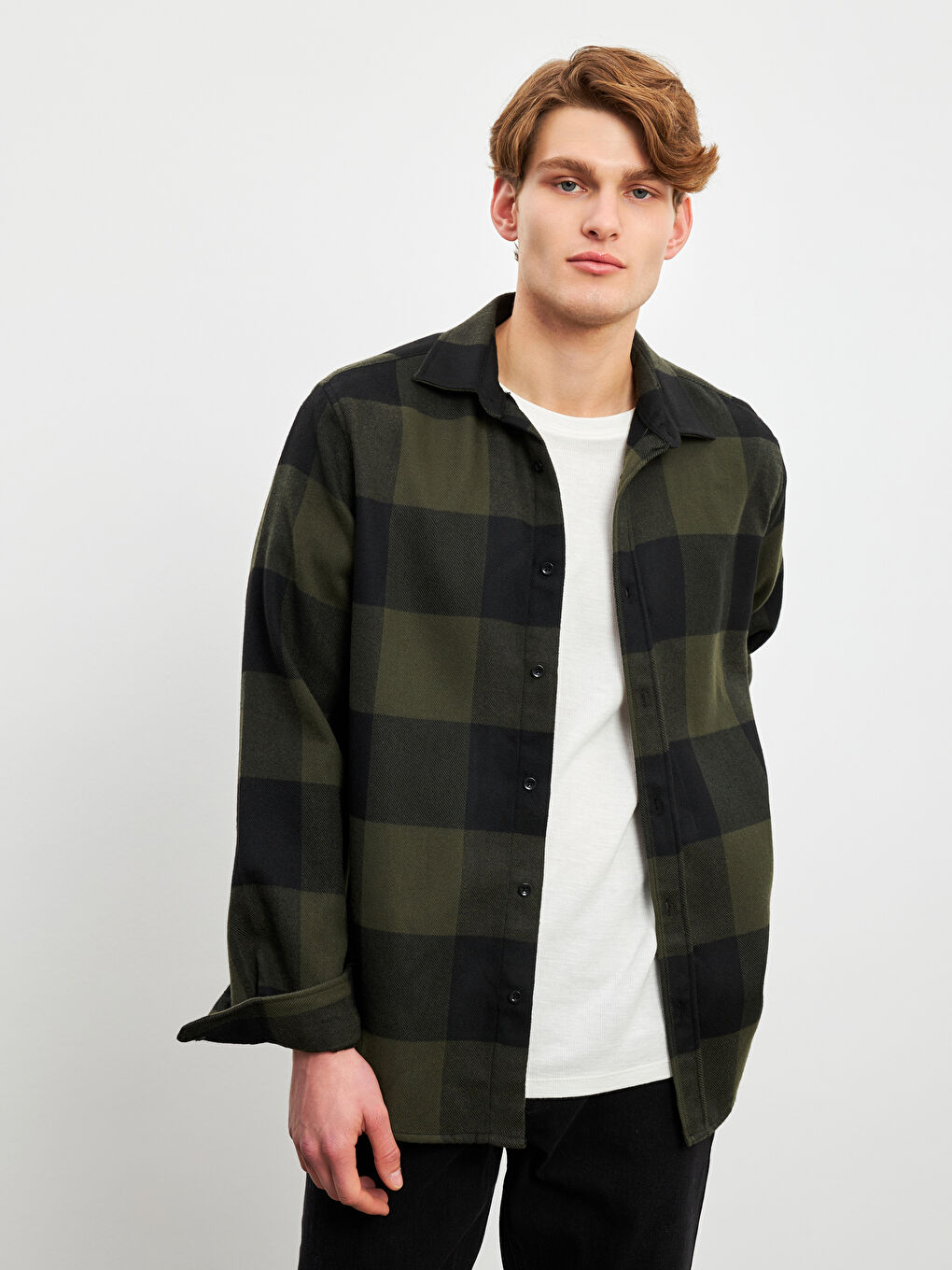 Regular Fit Flannel Plaid Men's Shirt -W5BR36Z8-LKX