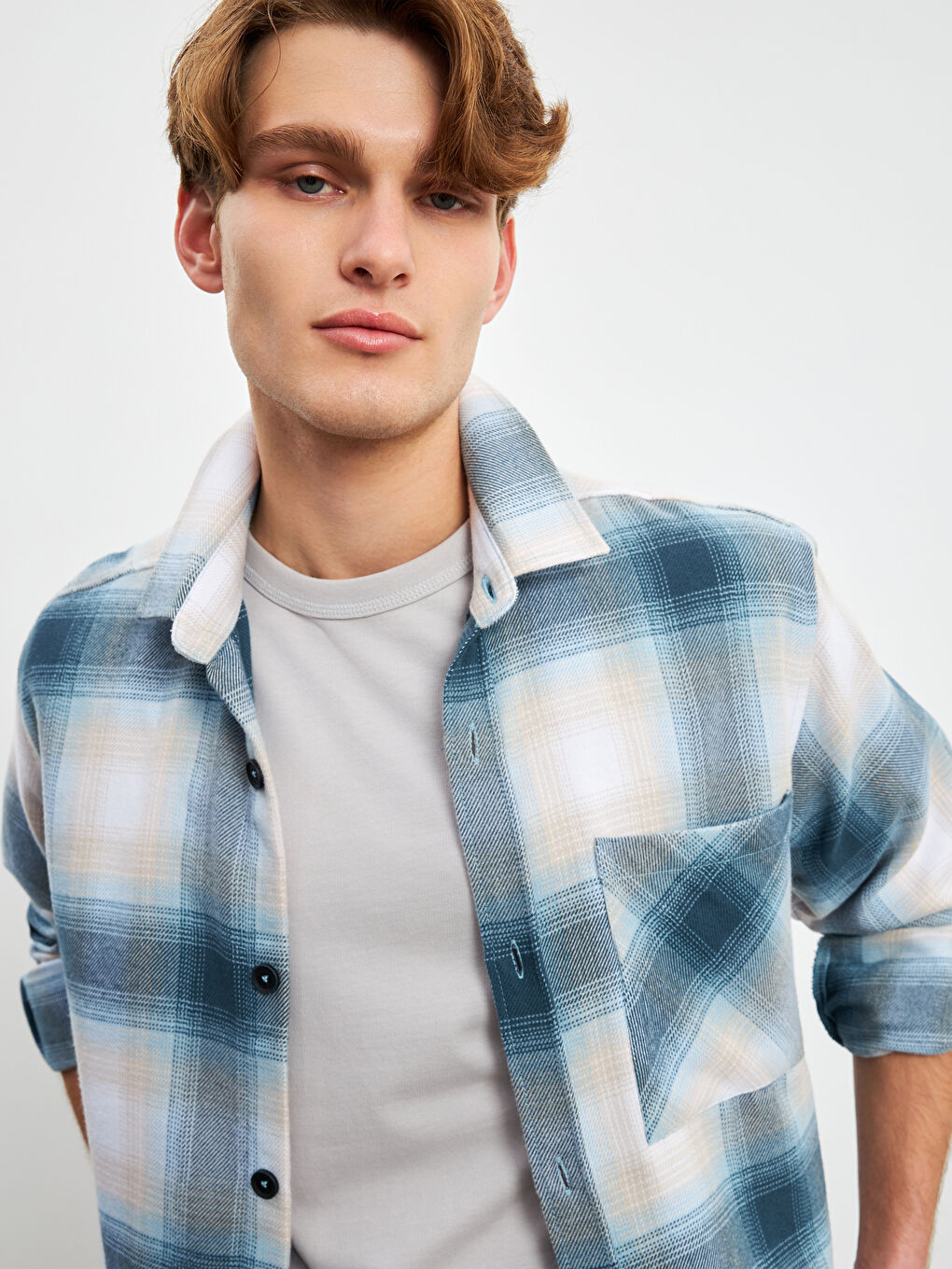 Regular Fit Long Sleeve Plaid Men's Flannel Shirt