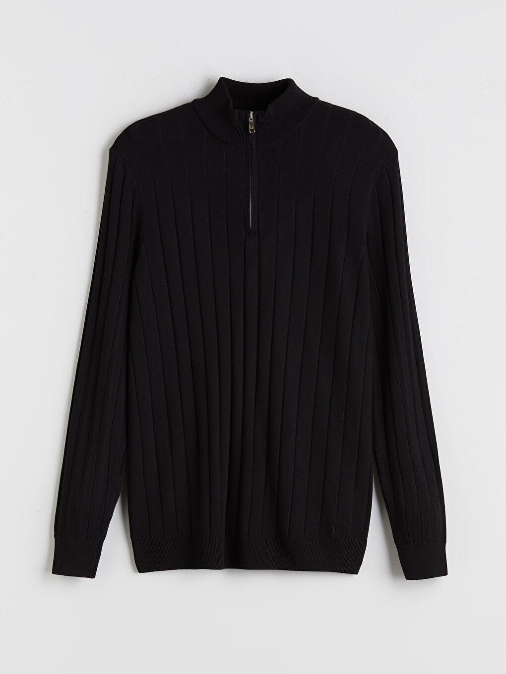 Siyah Fermuarlı Dik Yaka Erkek Triko Kazak-4