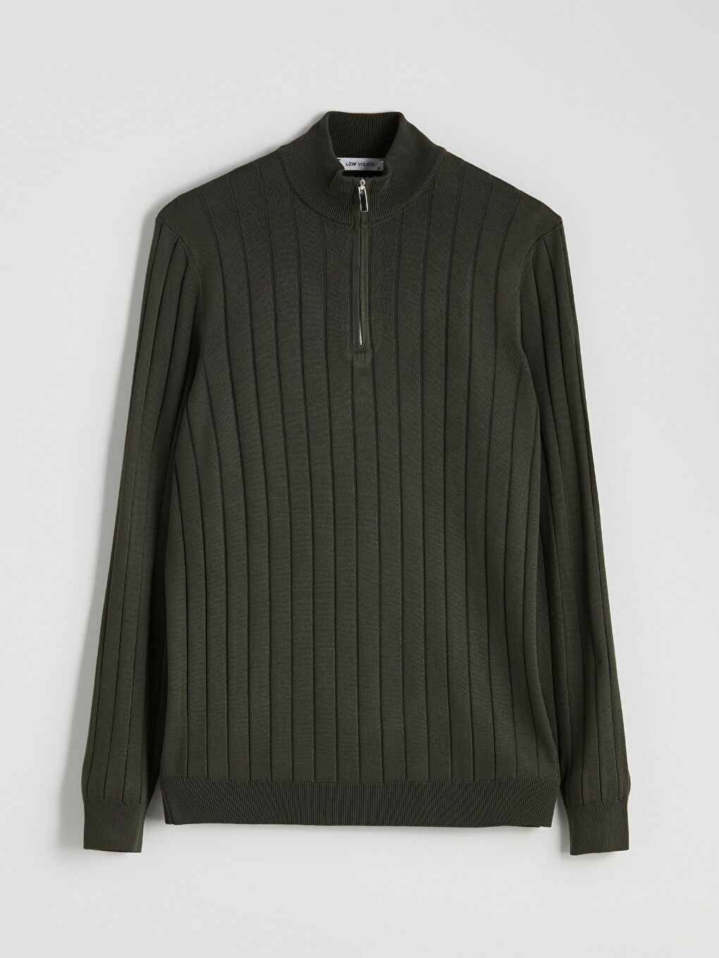 Haki Fermuarlı Dik Yaka Erkek Triko Kazak-4