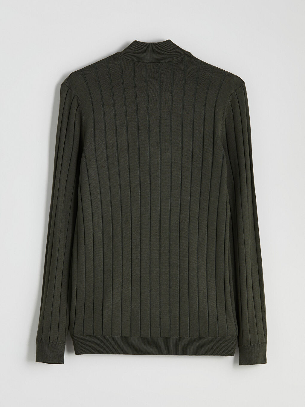 Haki Fermuarlı Dik Yaka Erkek Triko Kazak-5